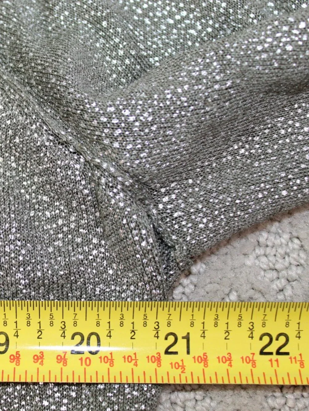 Chico's Cardigan Wm 12 /Sz 2 Glitter Silver Tie Front Long Sleeve Greenish Gray